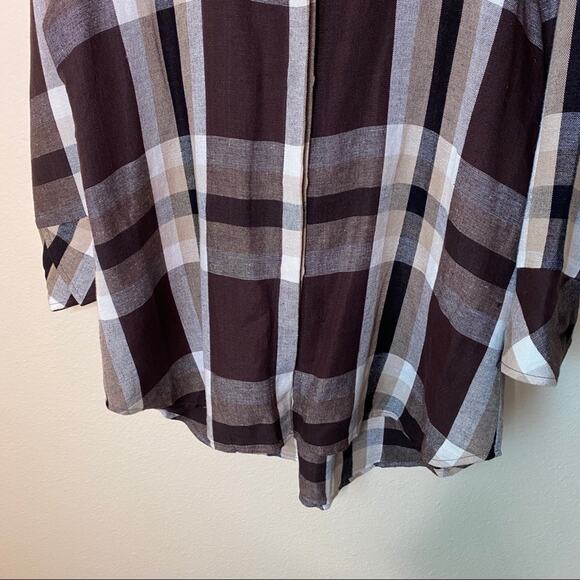 Bellissima Brown Tan Button Up Linen Blend Top M - Picture 5 of 11